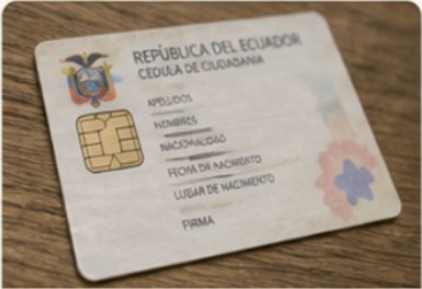 Ecuadorian cédula on a wooden table