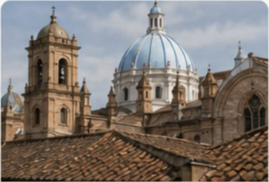 Blue tiled domes of Cuenca’s New Cathedral